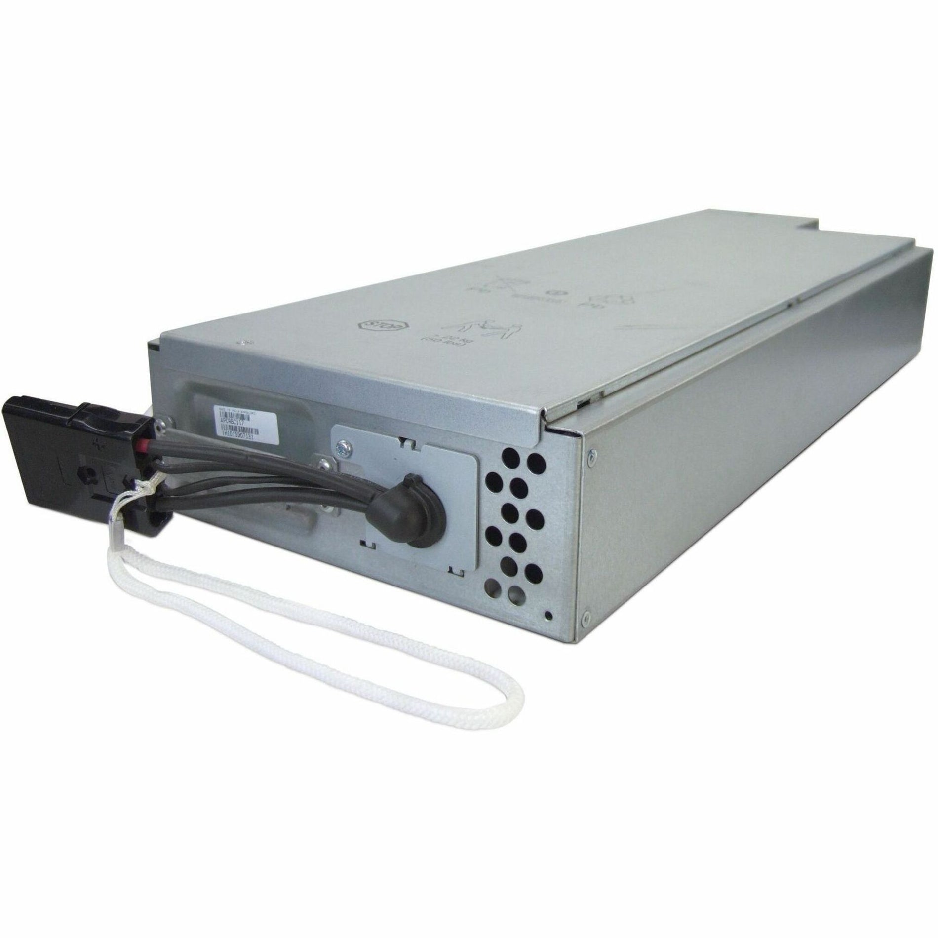 Side view of APC APCRBC117 UPS replacement battery cartridge showing hot-swap handle and ventilation ports-alternate-image1