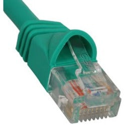 Close-up view of green Ultra Slim Cat.5e patch cable RJ-45 connector showing transparent housing and snag-free boot design-alternate-image1