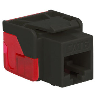 Black and red CAT6 keystone jack with EZ termination design showing modular RJ-45 port-alternate-image2