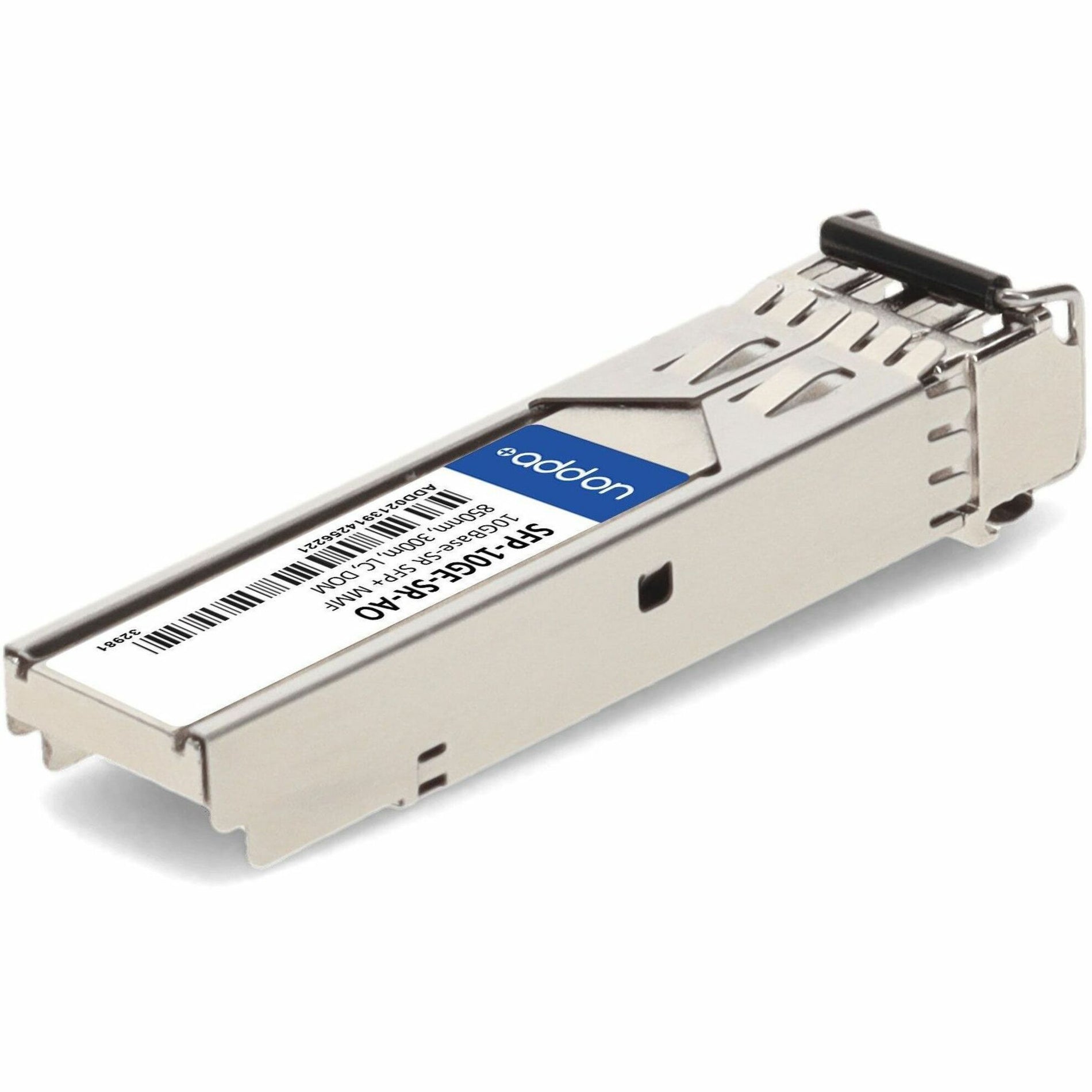 Profile view of AddOn SFP-10GE-SR-AO transceiver emphasizing compact design-alternate-image5