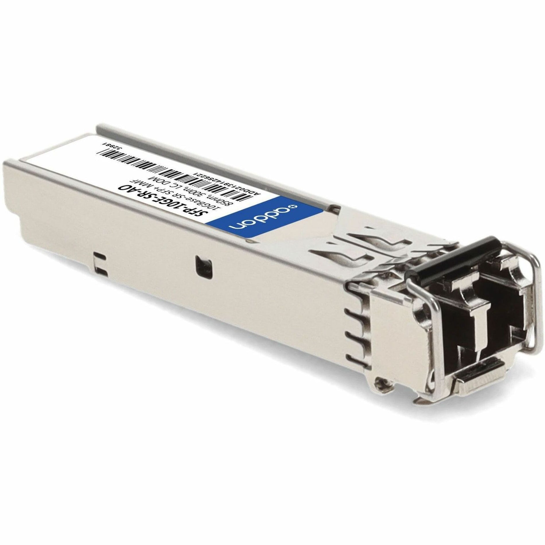 Reverse angle view of AddOn SFP-10GE-SR-AO transceiver displaying multi-rate capabilities-alternate-image7