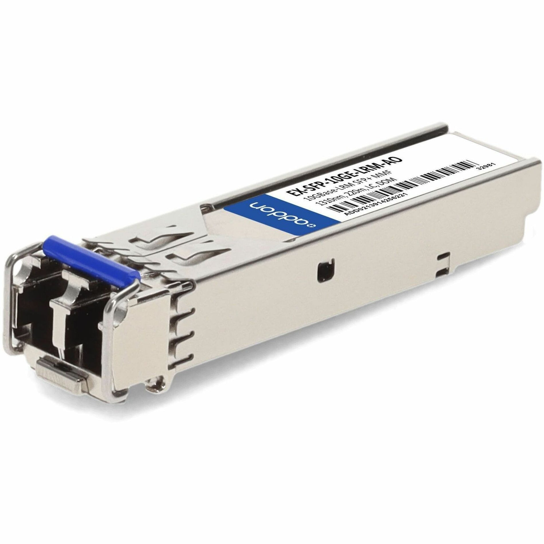 Front view of AddOn EX-SFP-10GE-LRM-AO SFP+ transceiver module with LC connector port-alternate-image1