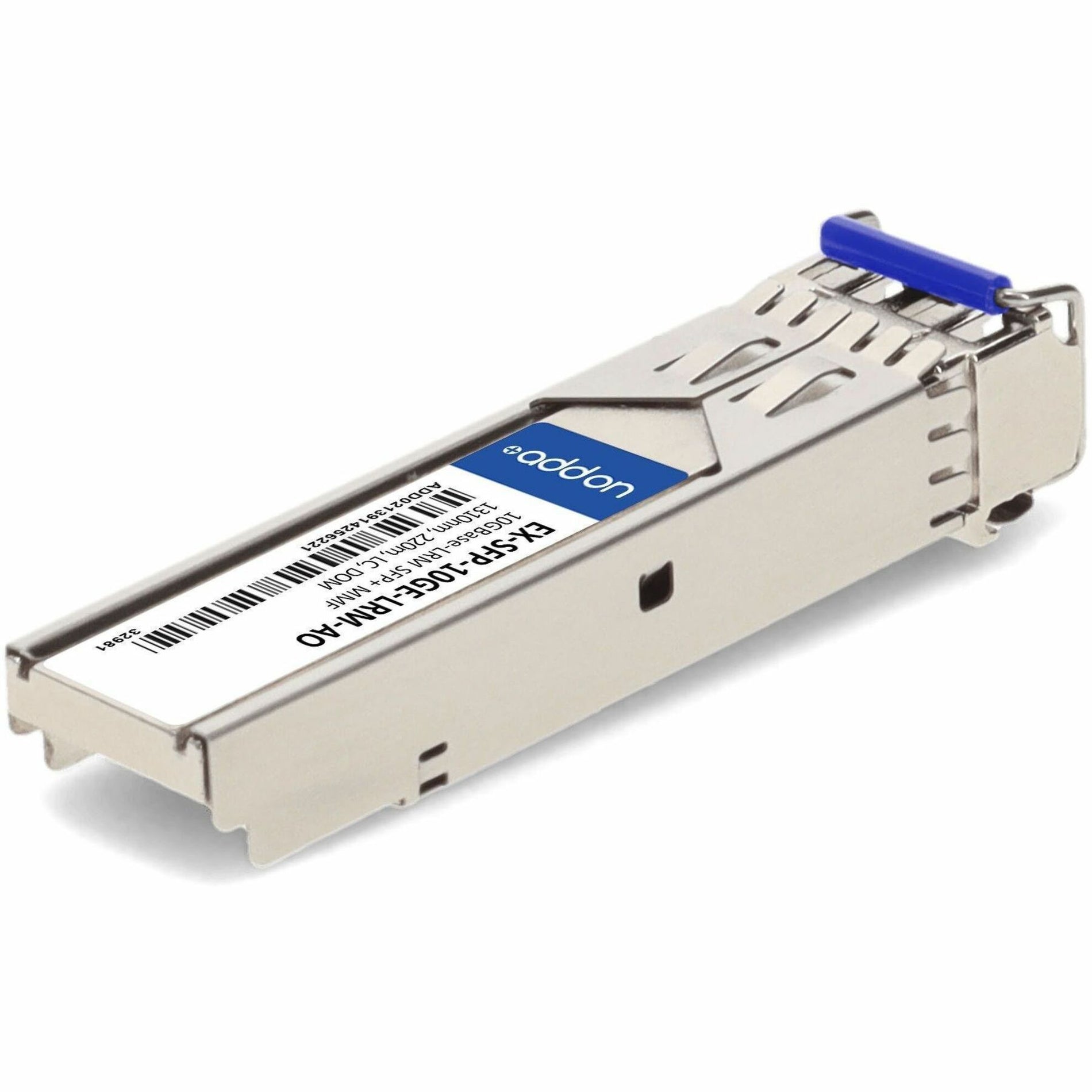 Angled side view of AddOn SFP+ module showing construction details-alternate-image5