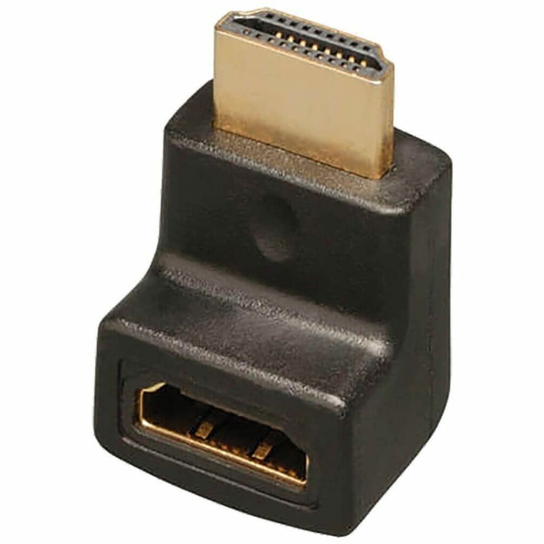 Right-angle HDMI adapter showing both male and female ports with gold-plated connectors-alternate-image2