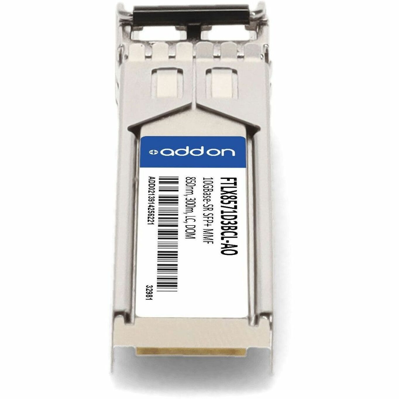 Close-up view of AddOn SFP+ transceiver diagnostic interface and labeling-alternate-image4