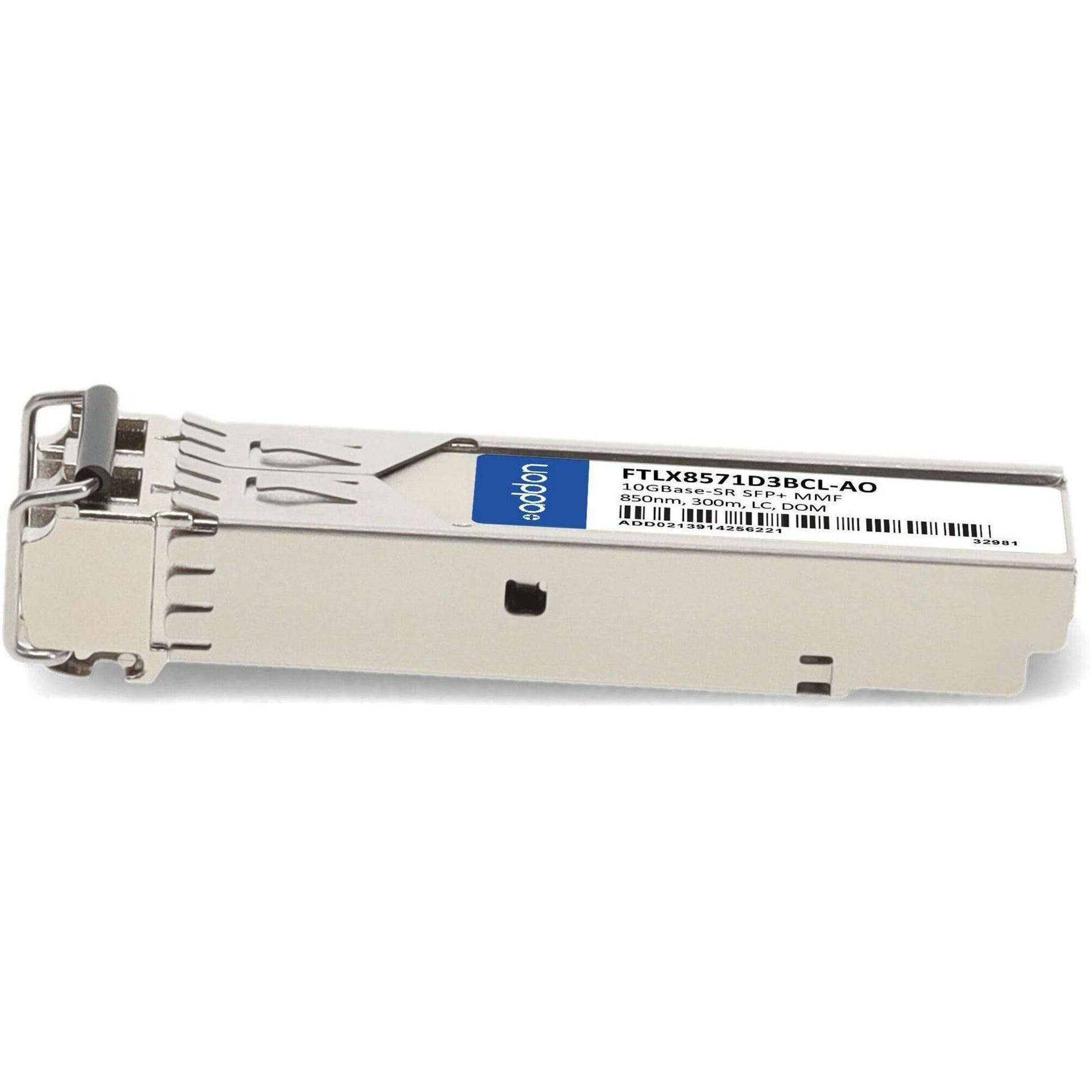 Top view of AddOn SFP+ transceiver showing product labeling and construction details-alternate-image2