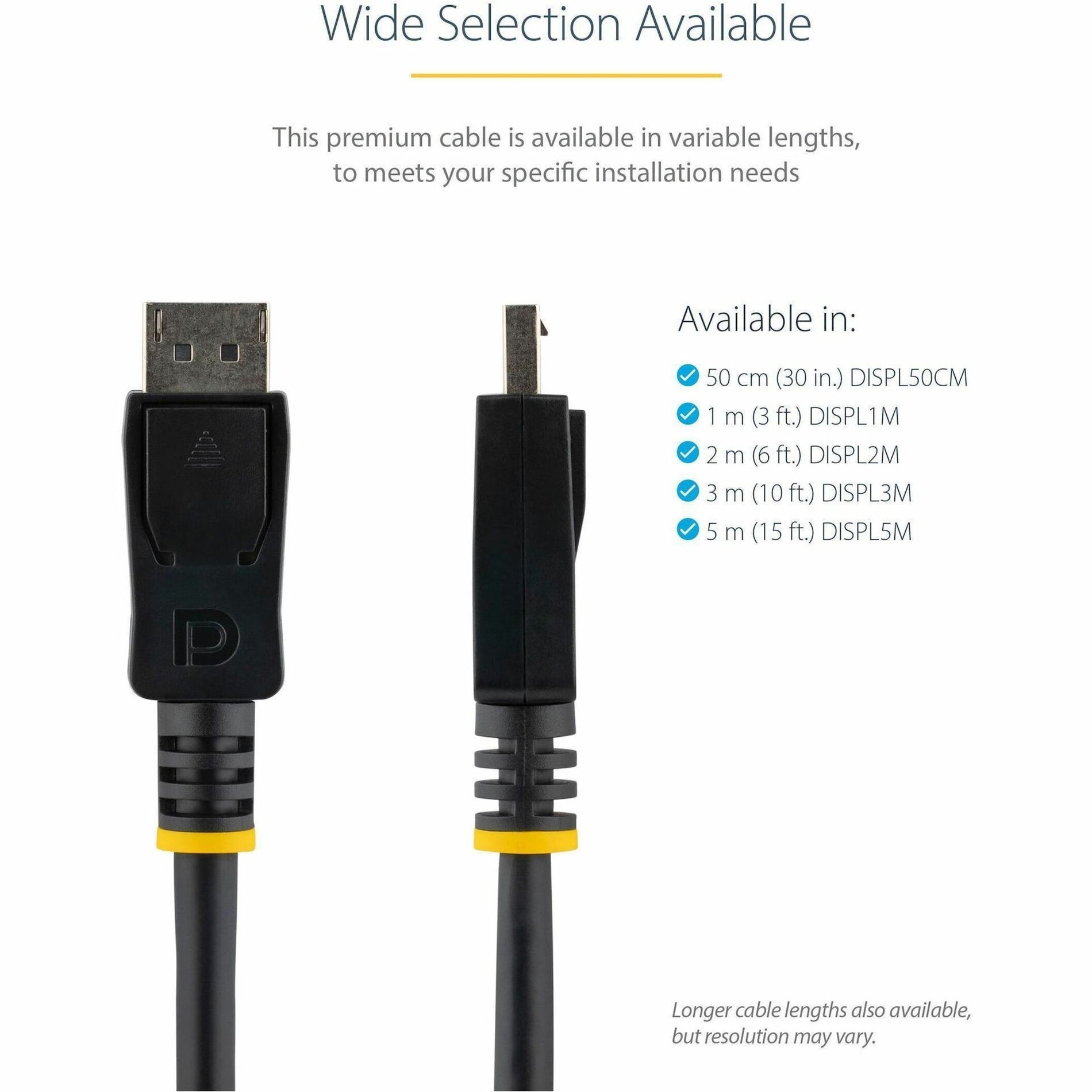 Close-up of DisplayPort connector showing length options and product specifications-alternate-image4