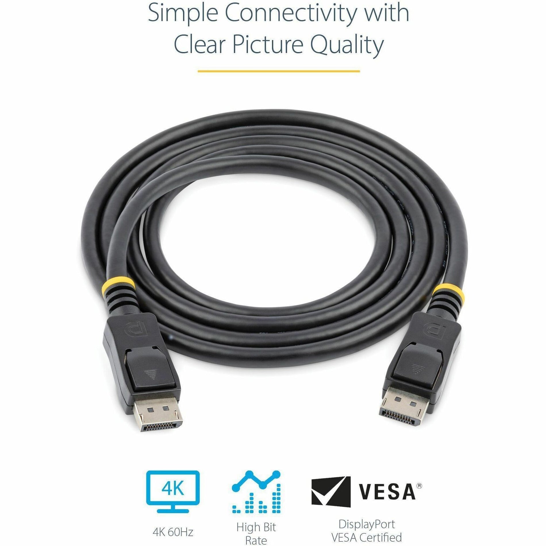 DisplayPort cable with certification badges showing 4K, High Bit Rate, and VESA certification-alternate-image3