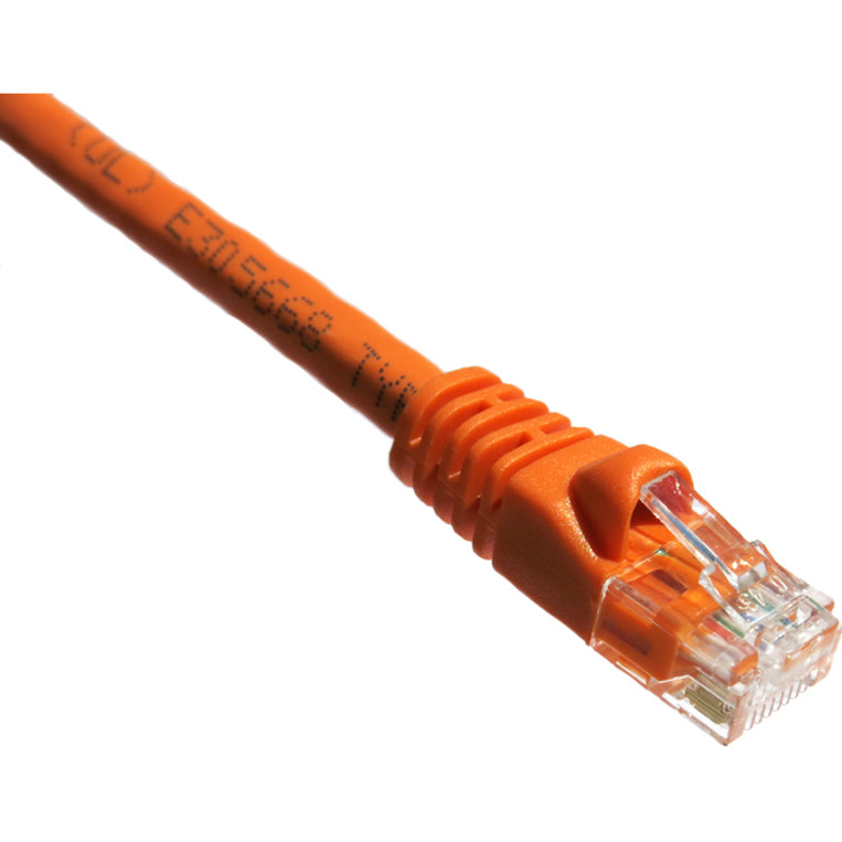 Detail shot of orange CAT6 cable showing printed specifications and snagless connector boot-alternate-image2