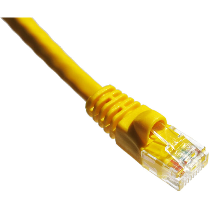 Detailed side view of yellow CAT6 cable connector highlighting the strain relief boot and RJ-45 termination-alternate-image2