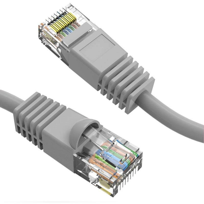 Close-up view of CAT6 cable RJ-45 connector showing internal wire arrangement and gold-plated contacts