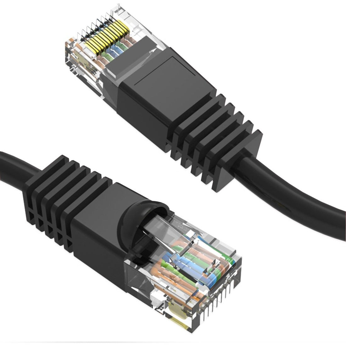 Close-up view of CAT6 cable connector internal wiring and construction showing gold-plated contacts and color-coded wire arrangement-alternate-image1