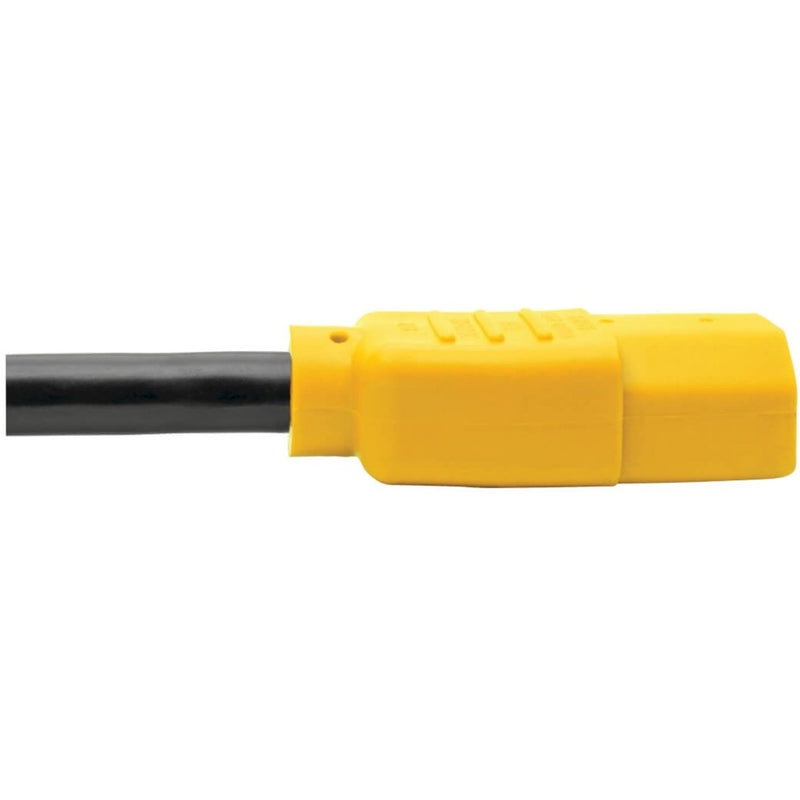 Close-up profile view of yellow power connector showing construction quality