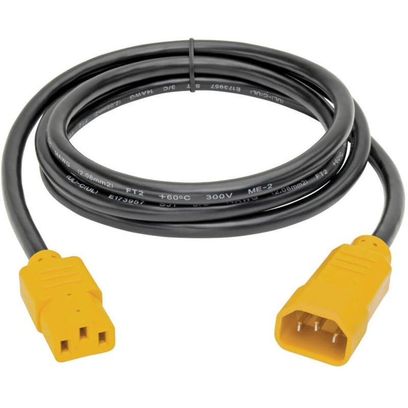 Full-length view of 6-foot black power cord with yellow C13/C14 connectors