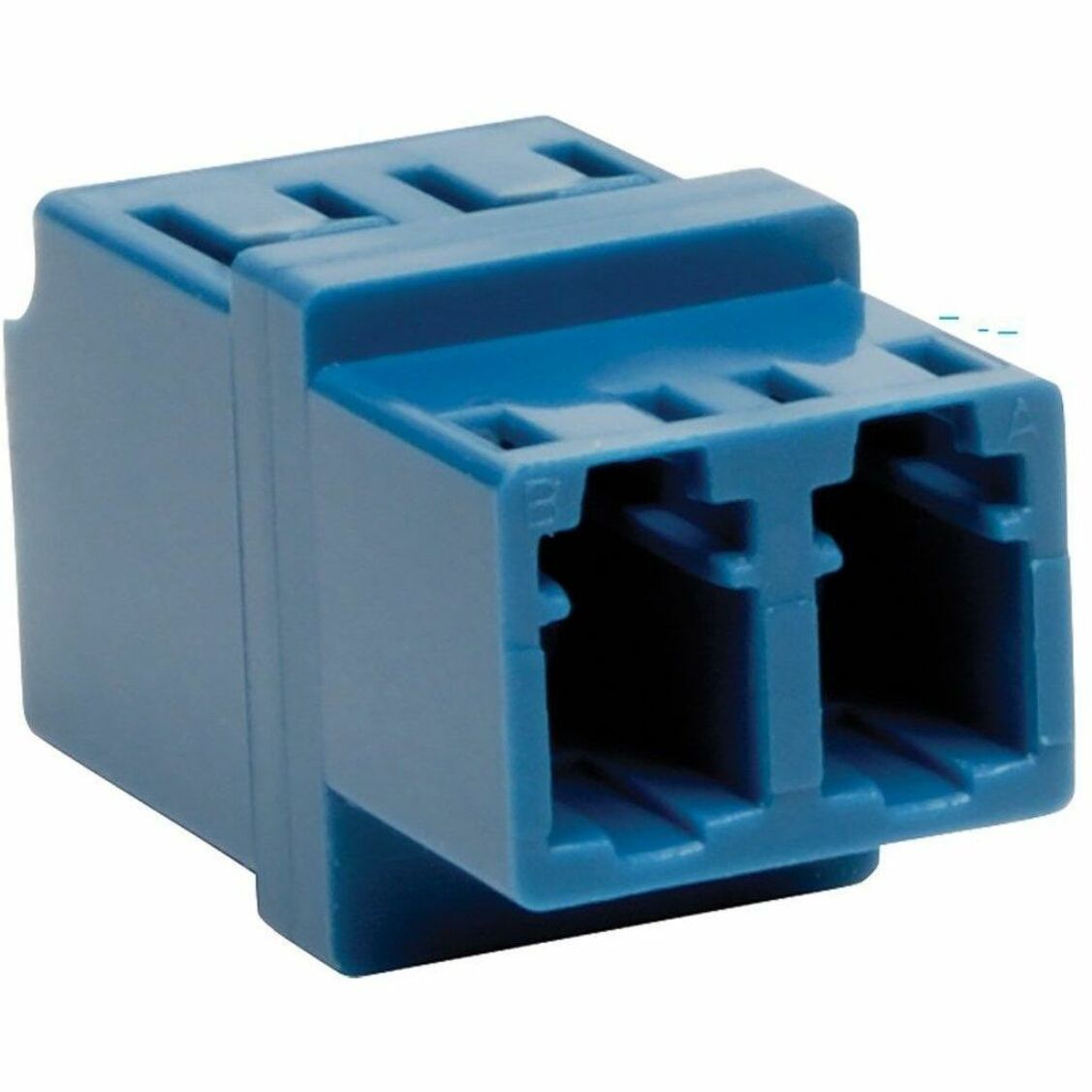 Angled view of Tripp Lite LC fiber optic coupler showing port detail and construction-alternate-image2