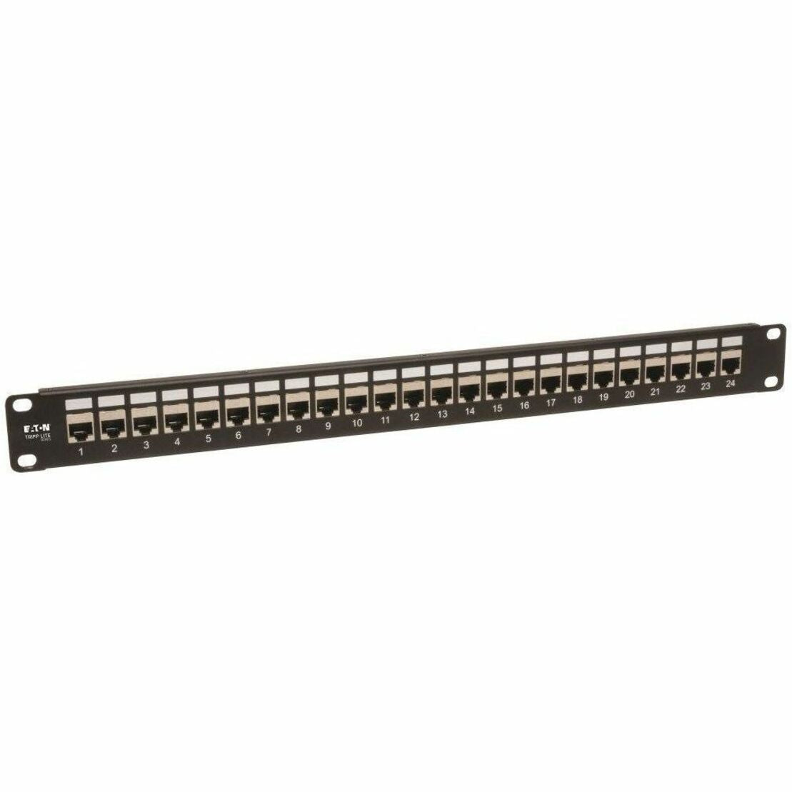 Front view of Tripp Lite N254-024-SH 24-port shielded Cat6 patch panel showing numbered ports 1-24-alternate-image1