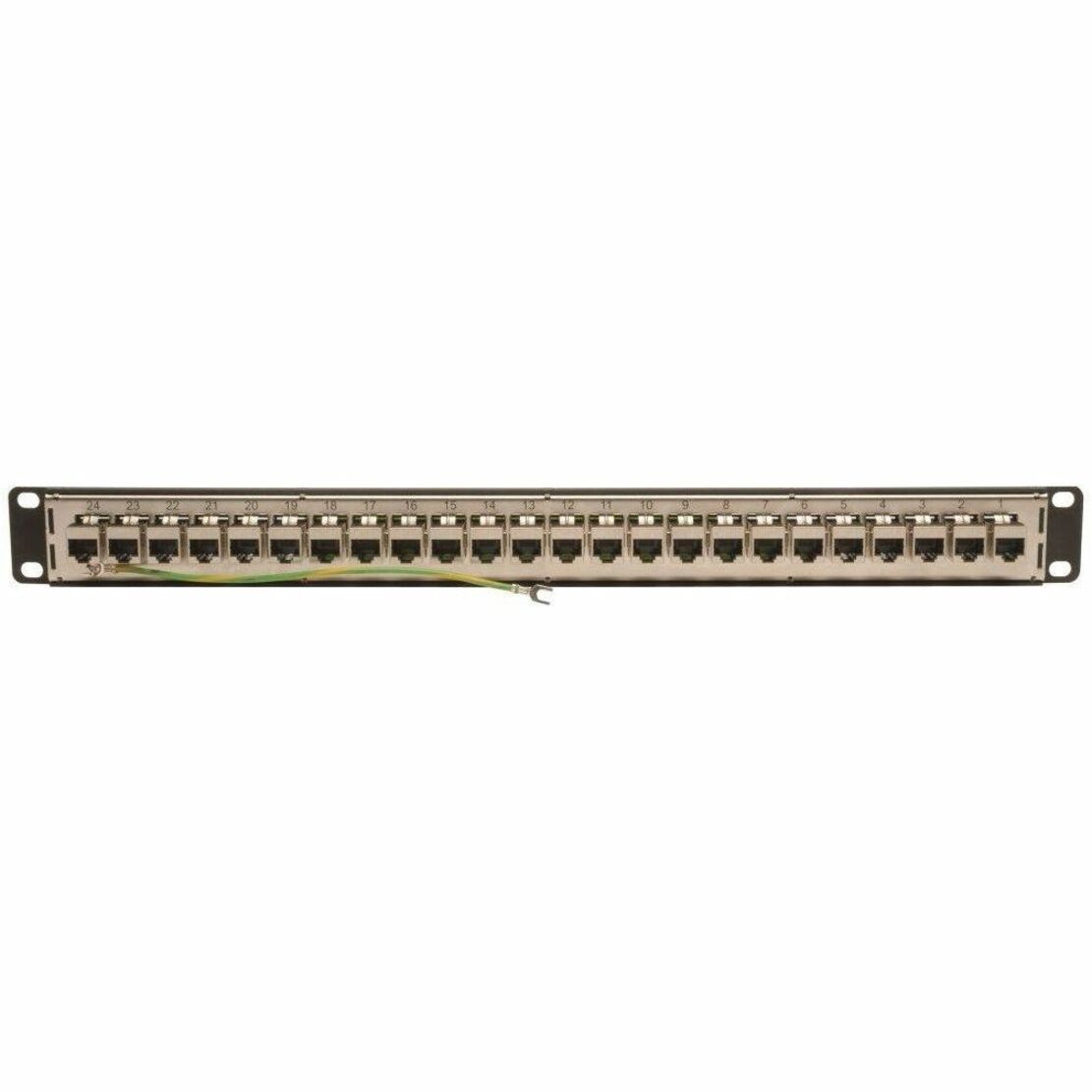 Rear view of Tripp Lite N254-024-SH Cat6 patch panel displaying shielded port construction and grounding features-alternate-image2