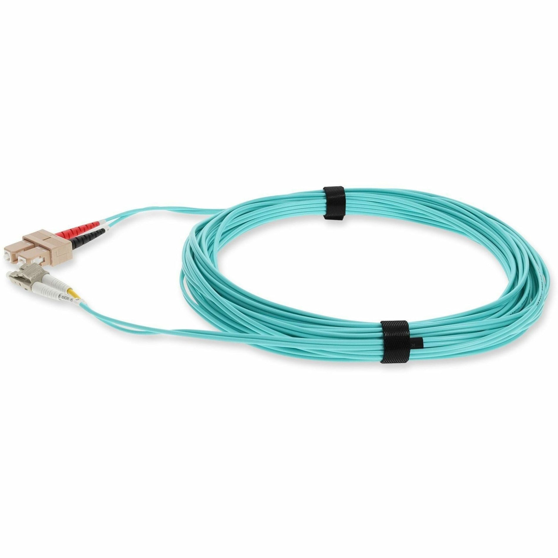 Side angle view of OM3 fiber cable showing connector detail and strain relief-alternate-image2