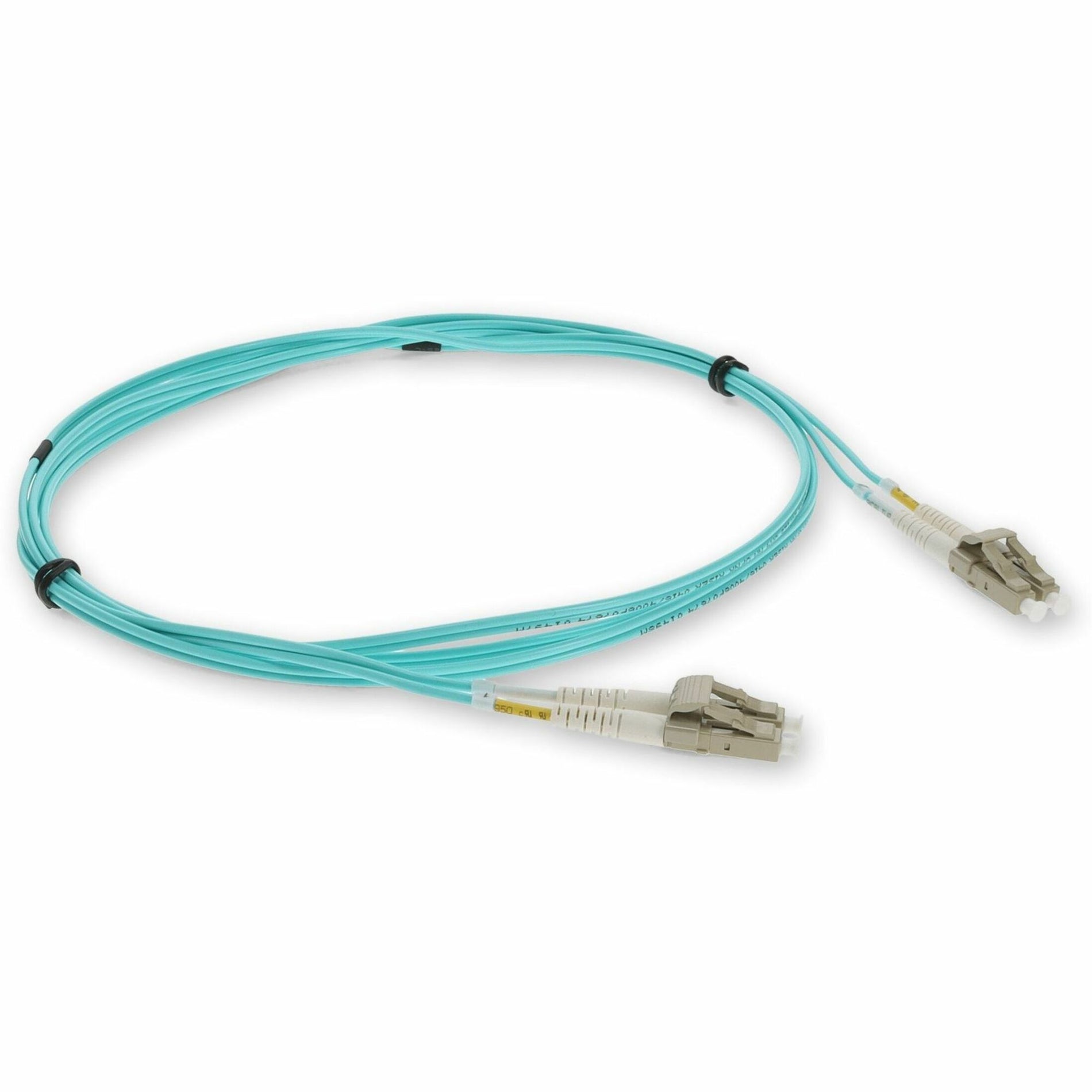 2-meter aqua OM3 fiber optic patch cable with LC connectors - perspective view showing installation features-alternate-image7