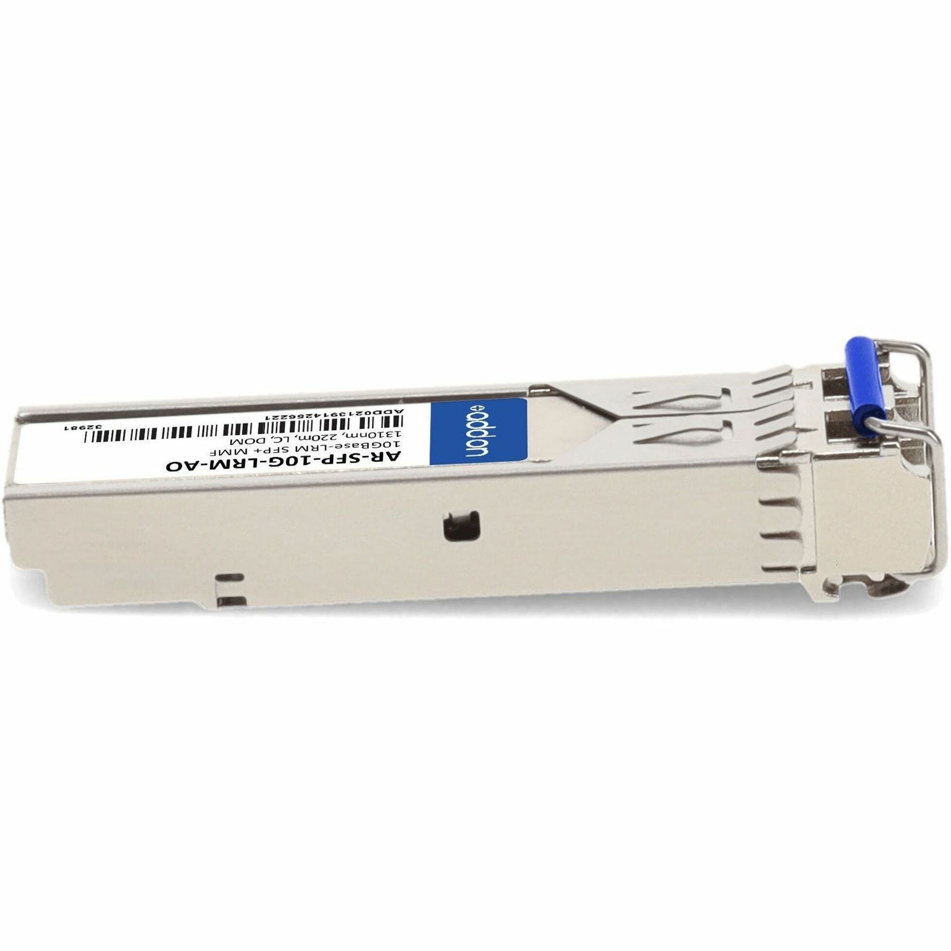 Side angle view of AddOn SFP+ transceiver showing integrated design elements-alternate-image6