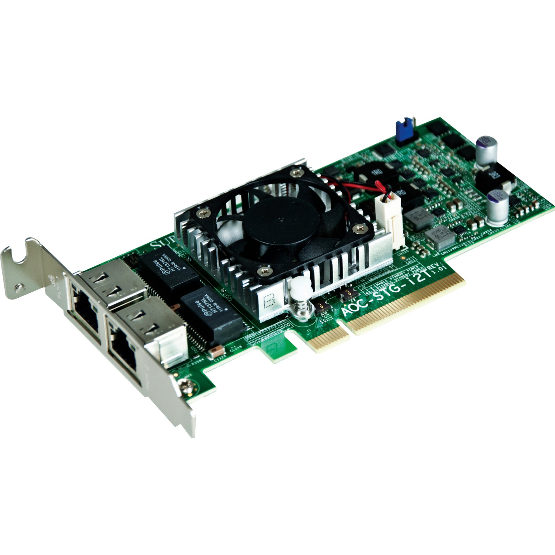 Supermicro AOC-STG-i2T dual-port 10GbE network adapter with active cooling system and low-profile bracket-alternate-image1