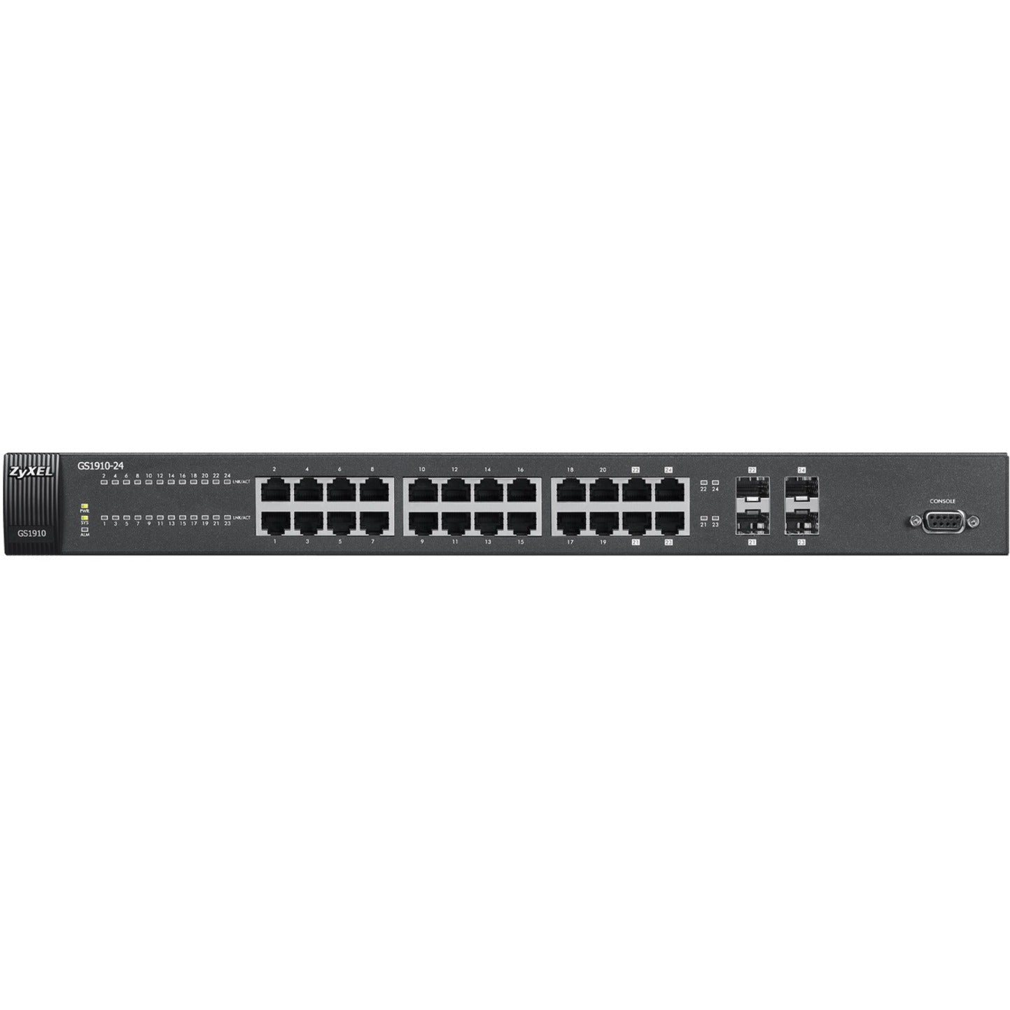 ZyXEL GS1910 24-Port Gigabit Ethernet Smart Managed Switch, Layer 2, Web-Based Management, 4 SFP Slots, 10/100/1000Base-T, RoHS Compliant - GS1910-24 (2 Year Warranty)