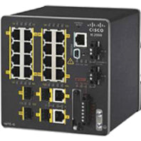 Front view of Cisco IE-2000-16TC-G-L industrial ethernet switch showing 16 Fast Ethernet ports, 4 dual-purpose uplink ports, and status indicators-alternate-image1