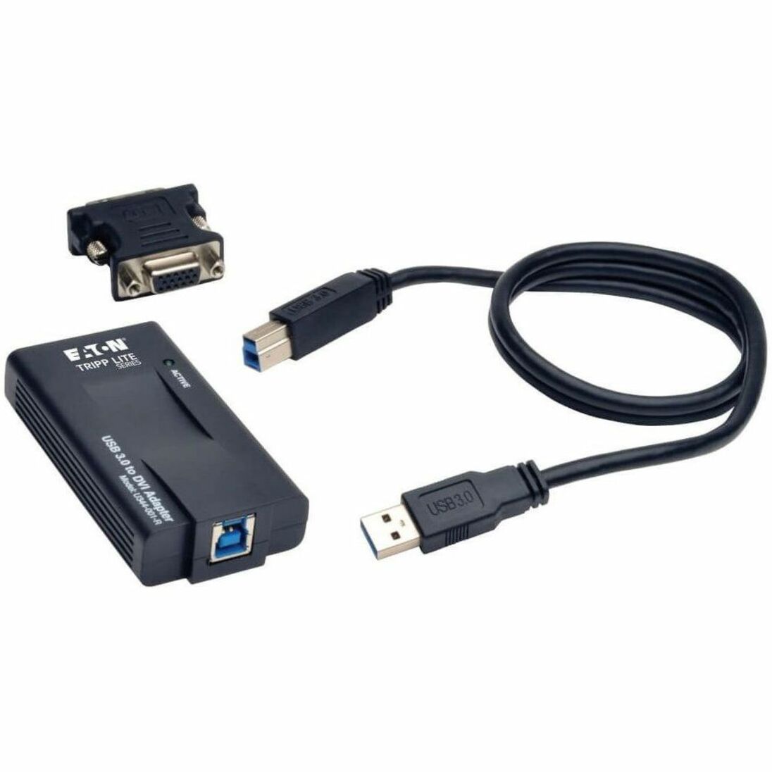 Complete Tripp Lite adapter kit showing USB cable and DVI-to-VGA adapter-alternate-image4