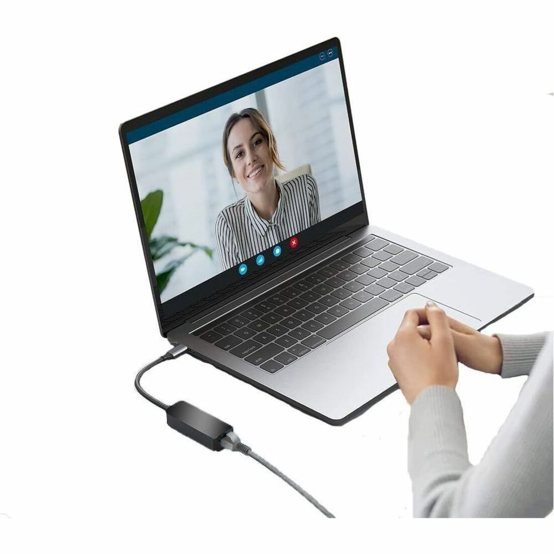 Laptop showing video conference call connected with Cat5e ethernet cable-alternate-image4