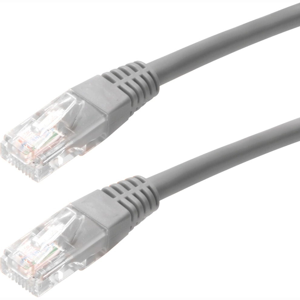 Close-up view of transparent RJ45 connectors on gray Cat5e ethernet cable showing internal wiring-alternate-image1