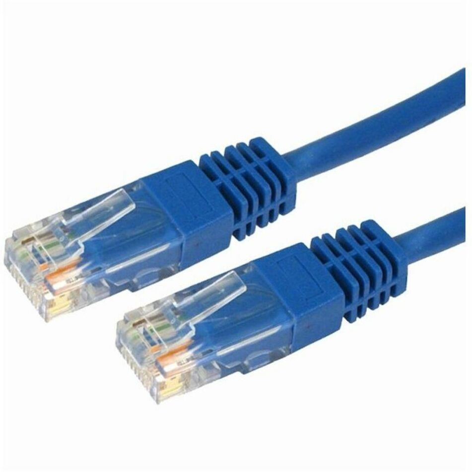 Side view of blue Cat6 ethernet cable connectors showing strain relief boot design-alternate-image2