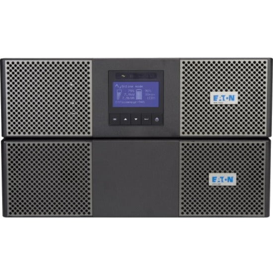 Front view of Eaton 9PX 8kVA UPS showing LCD display screen and ventilated mesh panels in rack-mount configuration-alternate-image1