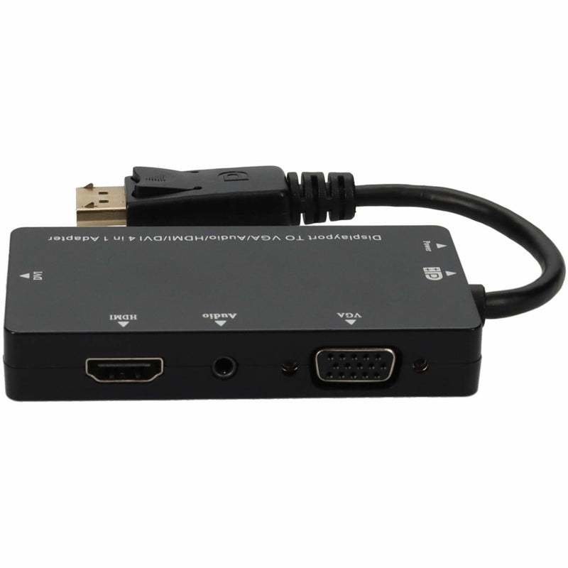 Side view of DisplayPort adapter showing multiple output ports and connection options