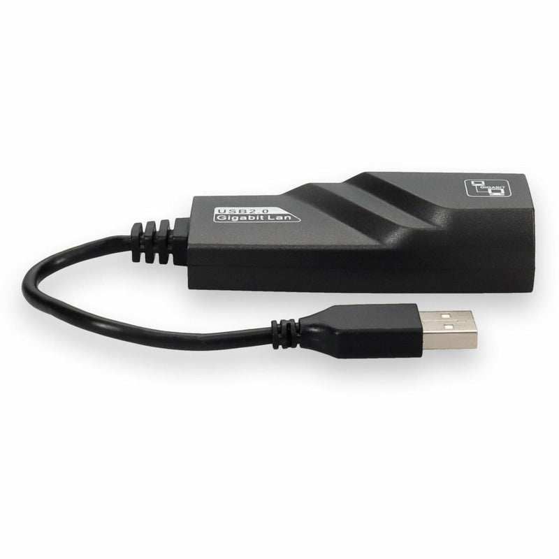 Side angle view of USB 2.0 to Gigabit Ethernet adapter showing full length