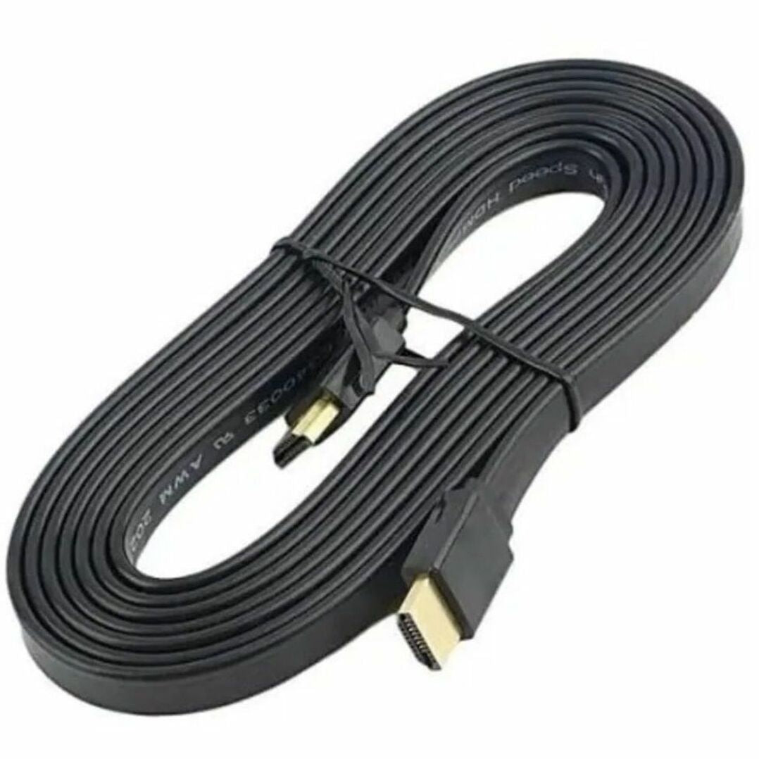 Full length view of black flat HDMI cable showing sleek design and gold-plated connectors-alternate-image3