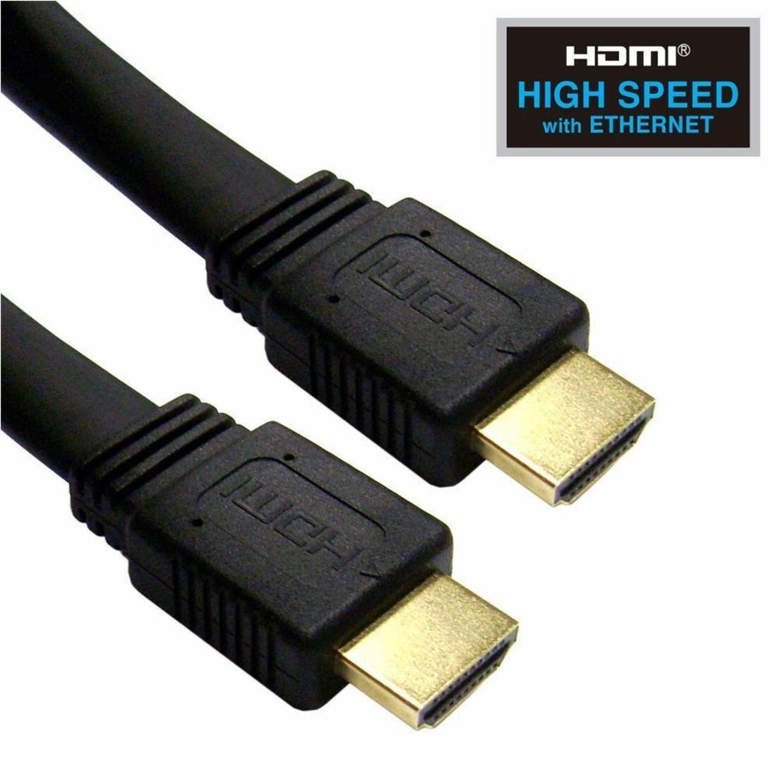 4XEM 4XHDMIFLAT6FT Flat HDMI Cable, 6 ft, Gold-Plated Connectors, Shielded, Black