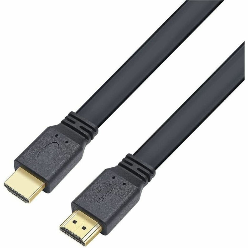 4XEM 4XHDMIFLAT10FT Flat HDMI Cable, 10 ft, Gold-Plated Connectors, Shielded, Black