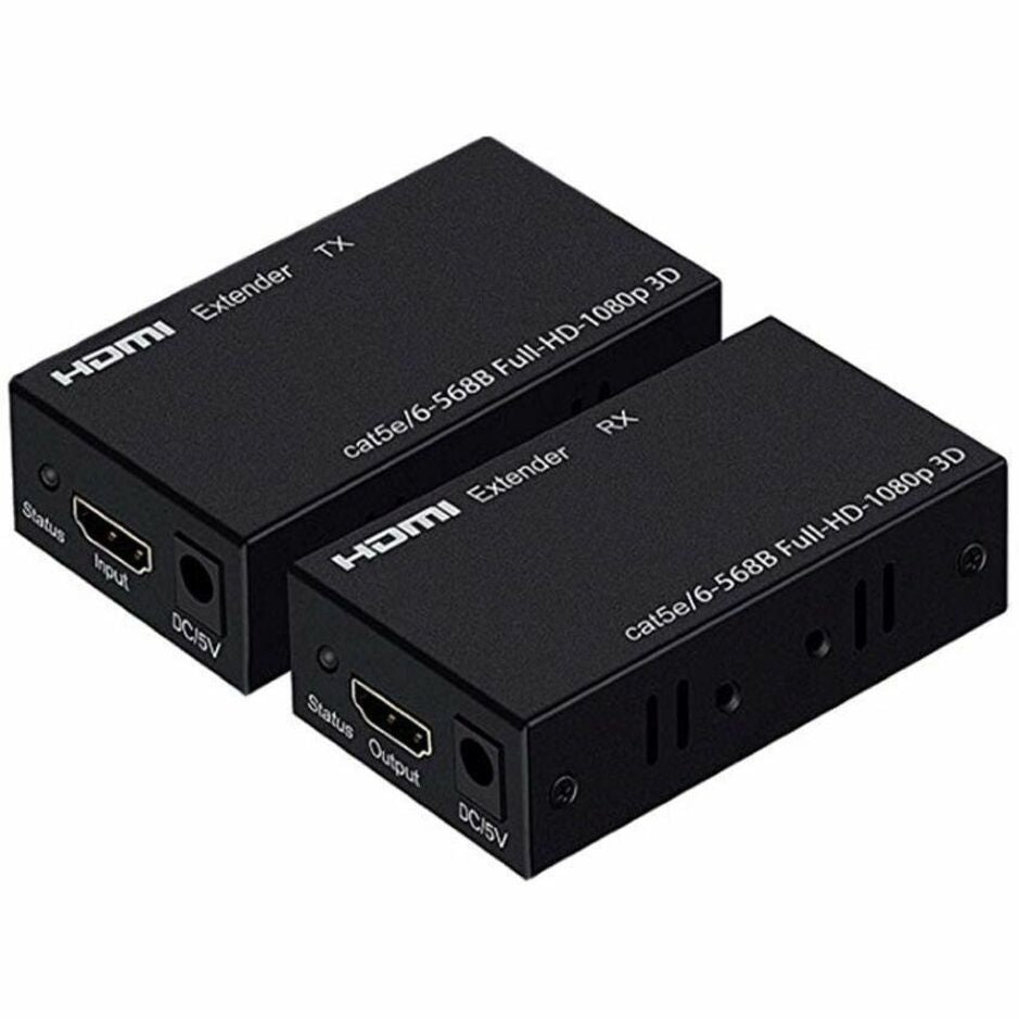 Front view of 4XEM HDMI extender transmitter and receiver units showing HDMI ports and power inputs-alternate-image1