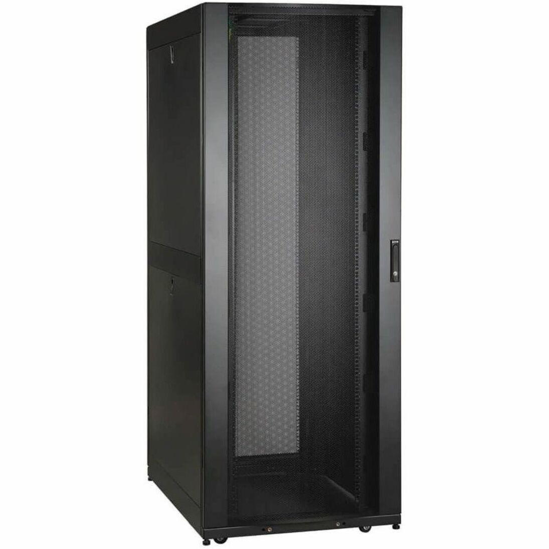 Front view of Tripp Lite SR48UBWDSP1 rack cabinet showing perforated mesh door design-alternate-image1