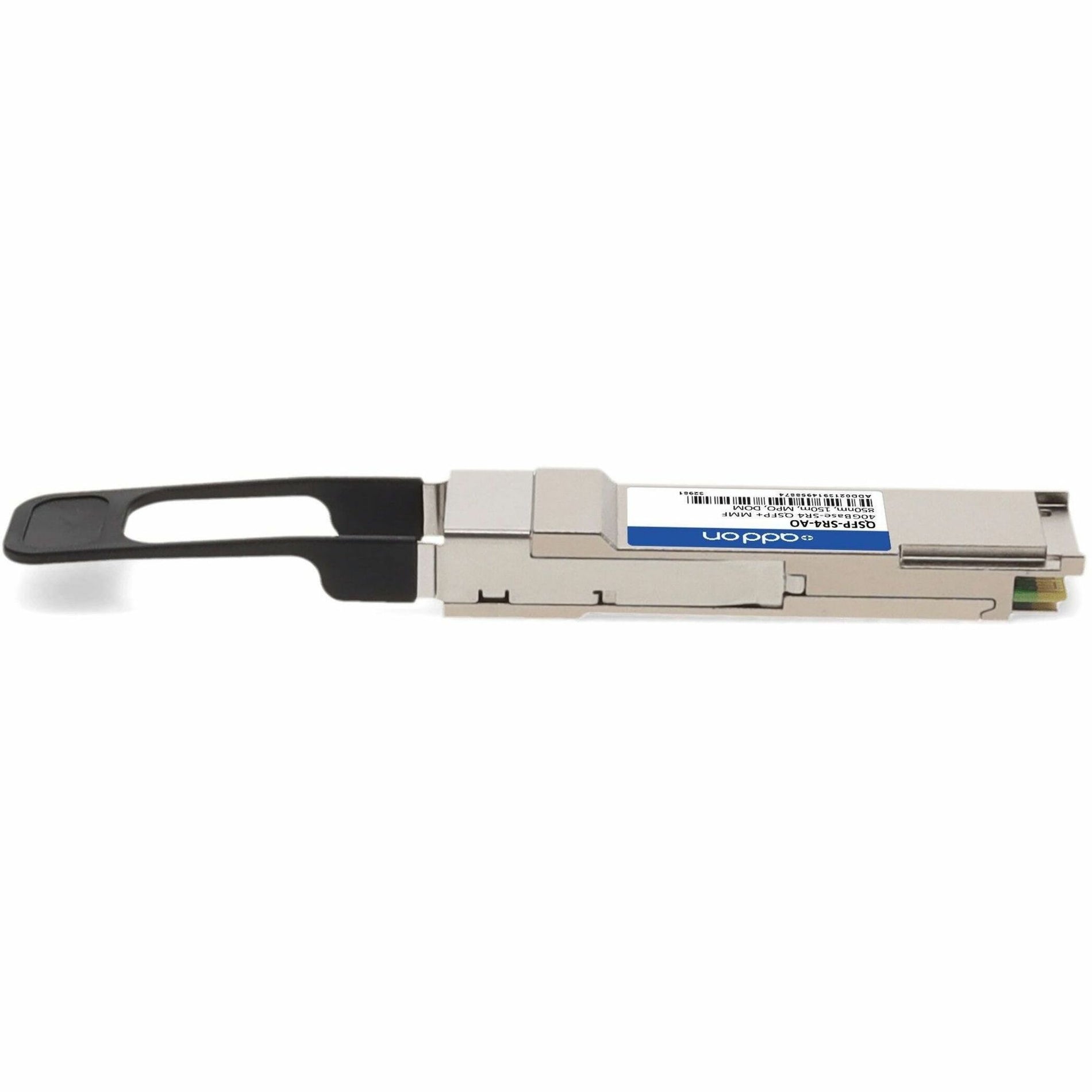 Side profile of AddOn QSFP-SR4-AO highlighting build quality and MSA compliance-alternate-image6