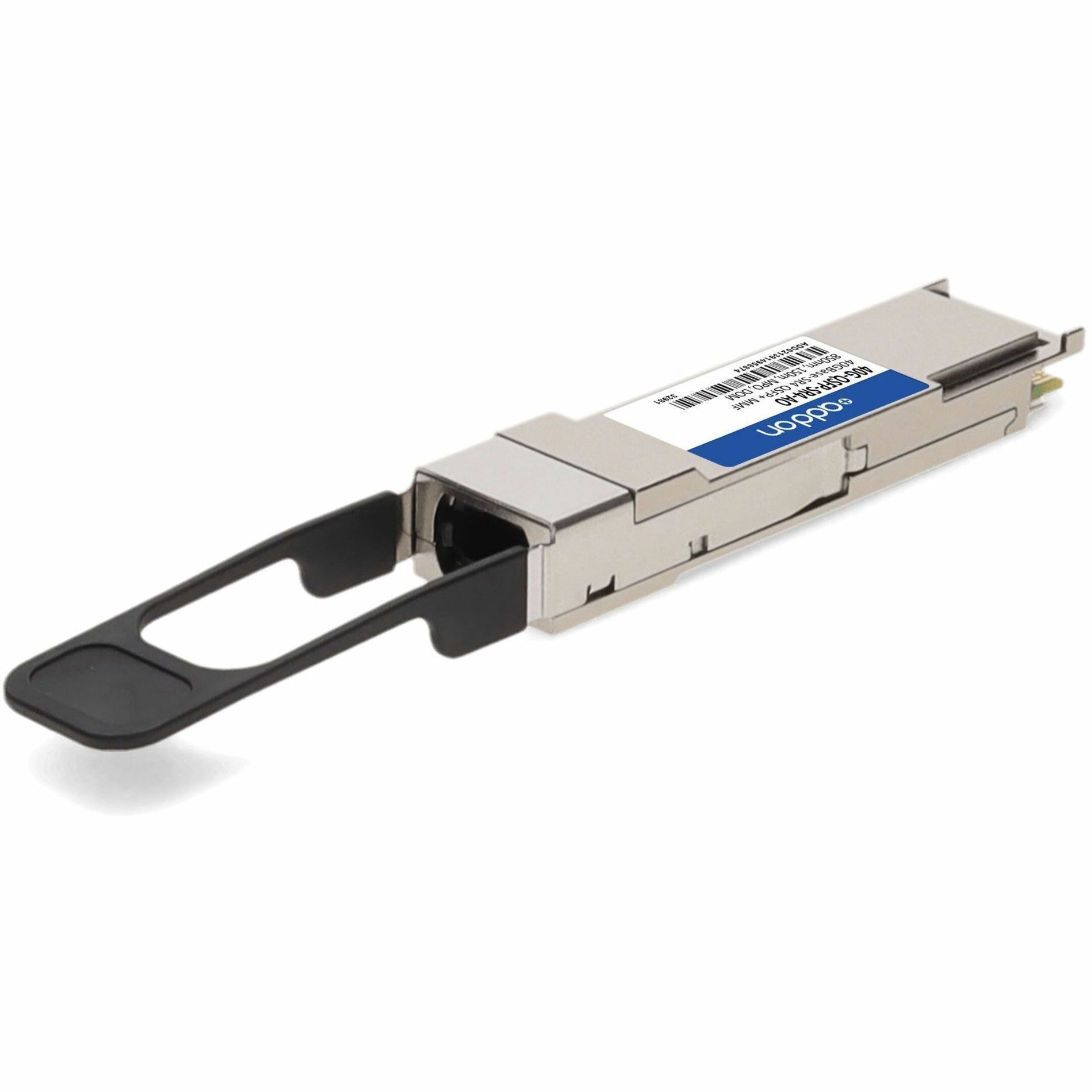 Diagonal view of QSFP+ module emphasizing compact design and form factor-alternate-image5