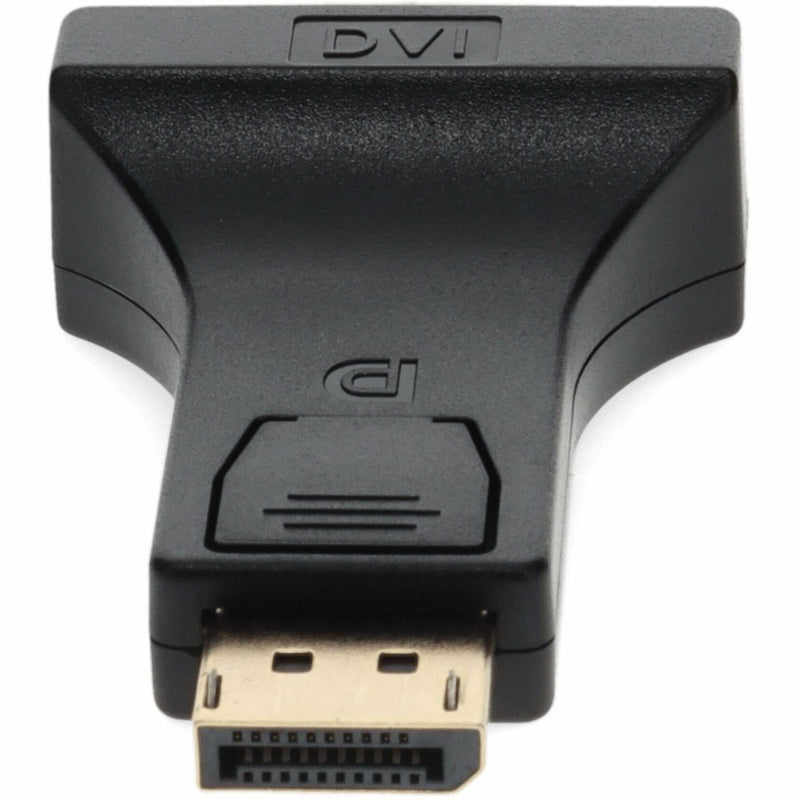 Top view of DisplayPort to DVI adapter showing interface markings