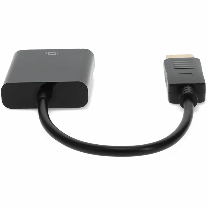 Close-up view of DisplayPort to VGA adapter showing compact design