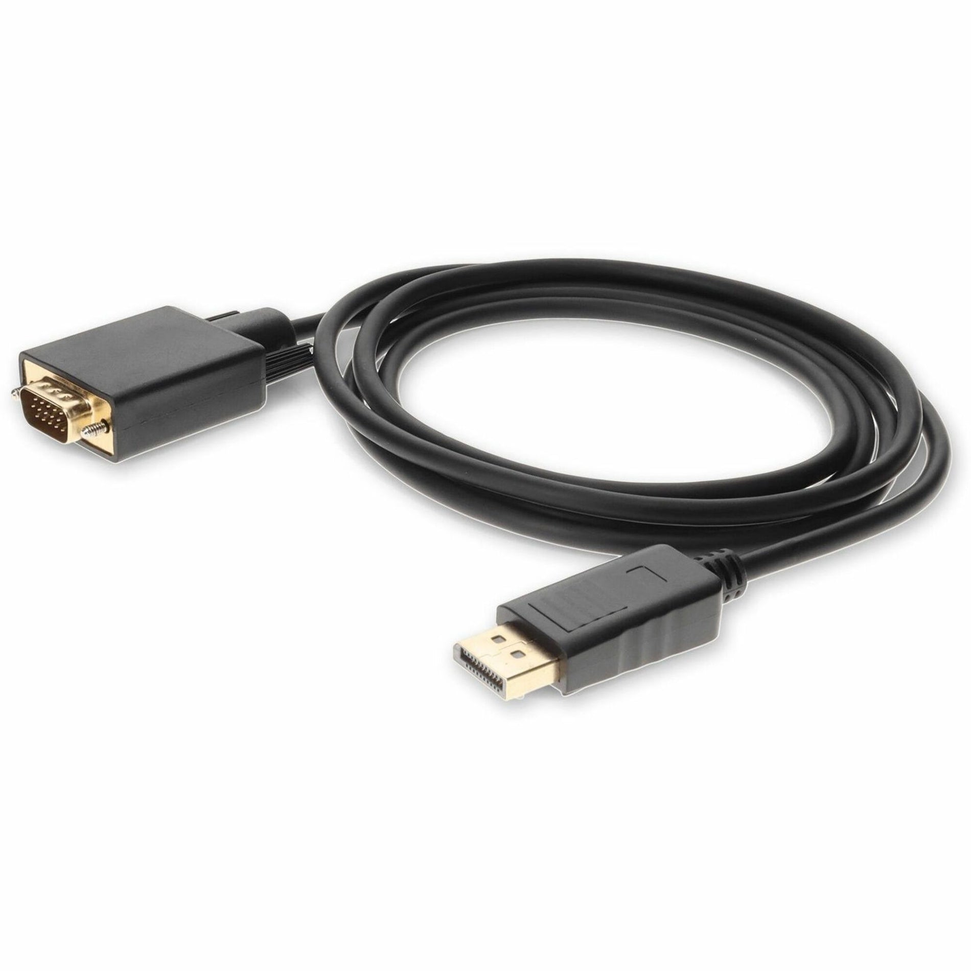 DisplayPort to VGA adapter cable showing DisplayPort connector and VGA end with gold-plated contacts-alternate-image1