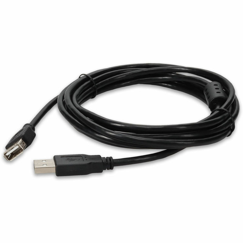 Black USB 2.0 extension cable with Type A male and female connectors shown at 45-degree angle