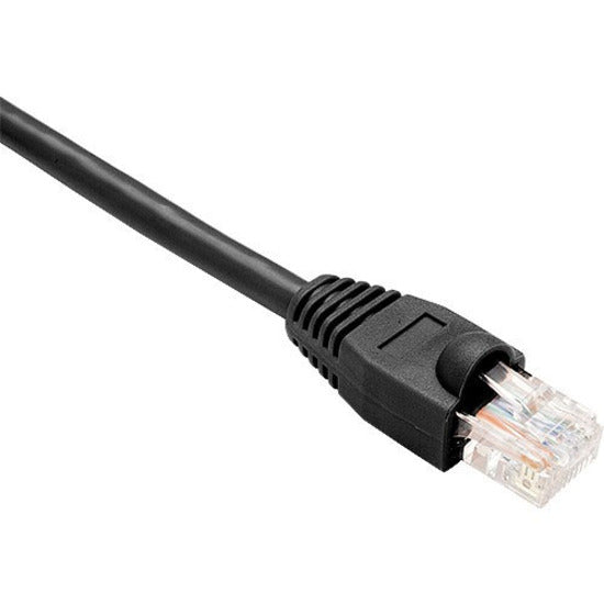 Close-up view of Unirise Cat.6 network cable's RJ-45 connector with snagless boot design and black jacket-alternate-image1