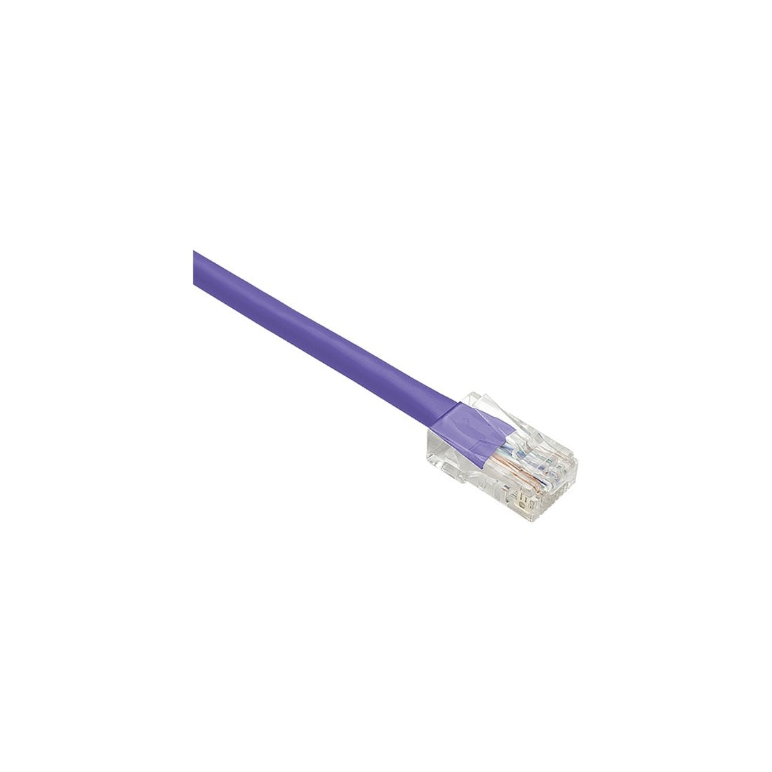 Purple Cat.5e network patch cable with transparent RJ-45 connector showing copper conductors-alternate-image1