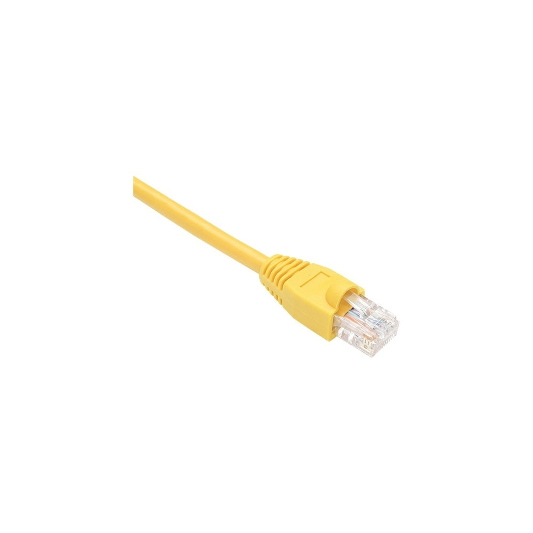 Yellow Cat.5e network patch cable with RJ-45 connector showing snagless boot design-alternate-image2