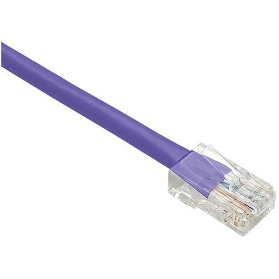 Purple Cat.6 network cable with clear RJ-45 connector and snagless boot design