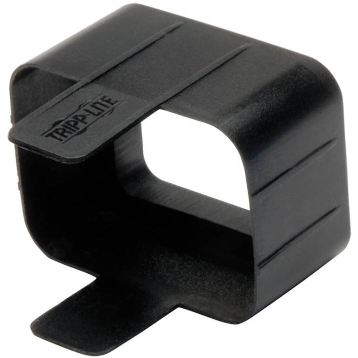 Close-up view of black Tripp Lite plug-lock insert showing structural design and branding